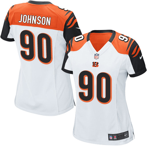 Women's Elite Michael Johnson Nike Jersey White Road - #90 NFL Cincinnati Bengals